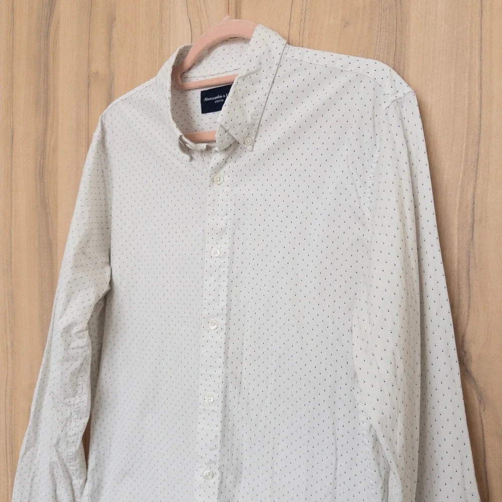 Abercrombie & Fitch Mens Button Down Shirt Size M White Micro Dot Stretch Preppy